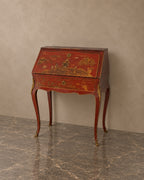 Red Chinoiserie Fall-Front Writing Desk — styled main view