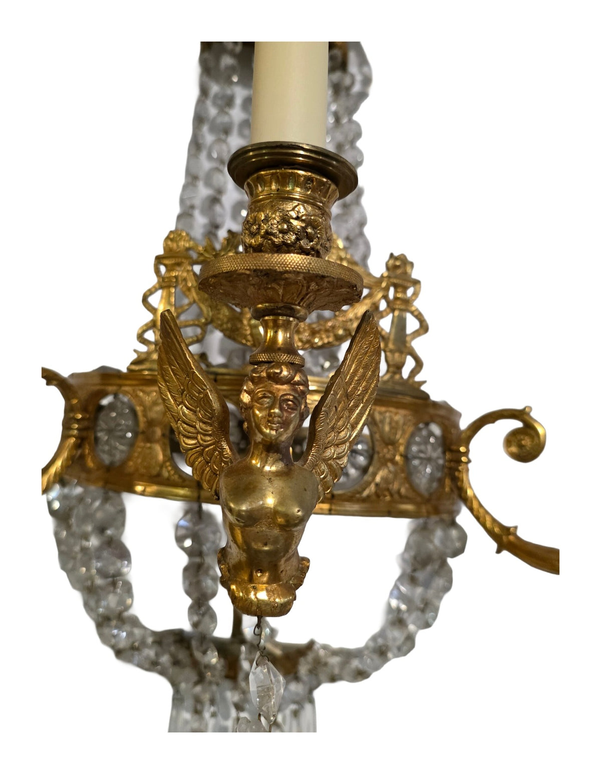 Pair of Empire-Style Winged-Figure Crystal Wall Lights — original detail view 2