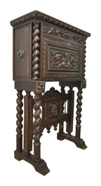 Spanish Renaissance-Style Carved Fall-Front Cabinet — original detail view 2