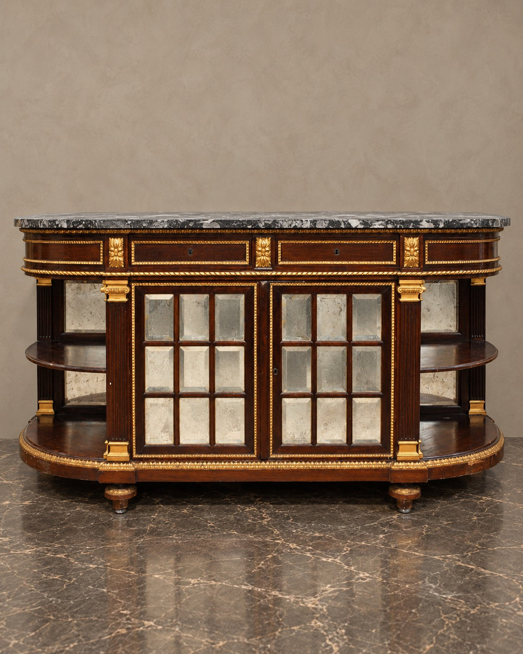Empire-Style Marble-Top Sideboard with Display Shelves — styled main view