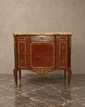 Louis XVI-Style Two-Drawer Marquetry Marble-Top Chest — styled main view