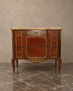 Louis XVI-Style Two-Drawer Marquetry Marble-Top Chest — styled main view