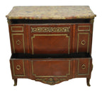 Louis XVI-Style Two-Drawer Marquetry Marble-Top Chest — original detail view 1