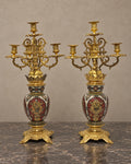 Pair of Floral Ceramic and Bronze Candelabra — styled main view
