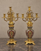 Pair of Floral Ceramic and Bronze Candelabra — styled main view
