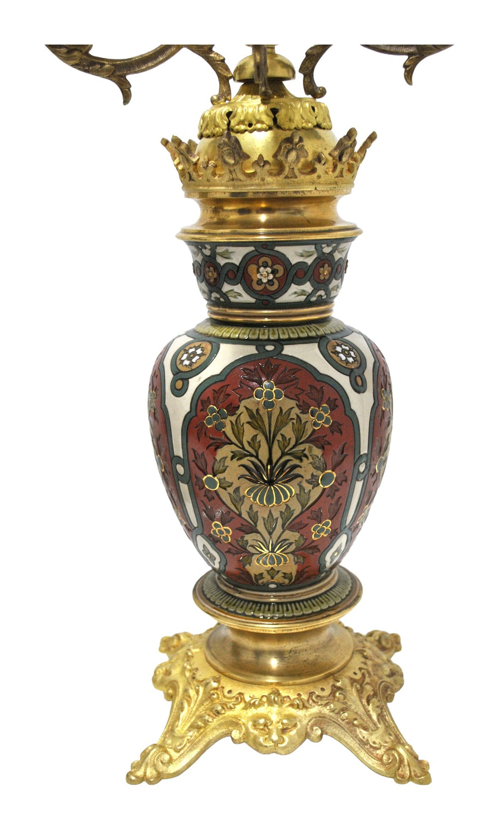 Pair of Floral Ceramic and Bronze Candelabra — original detail view 1