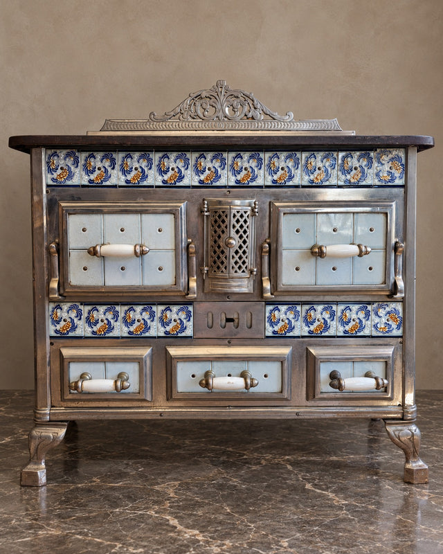 Early Twentieth-Century Cast-Iron and Tiled Range