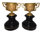 Pair of Empire-Style Bronze Covered Urns on Marble — original detail view 1
