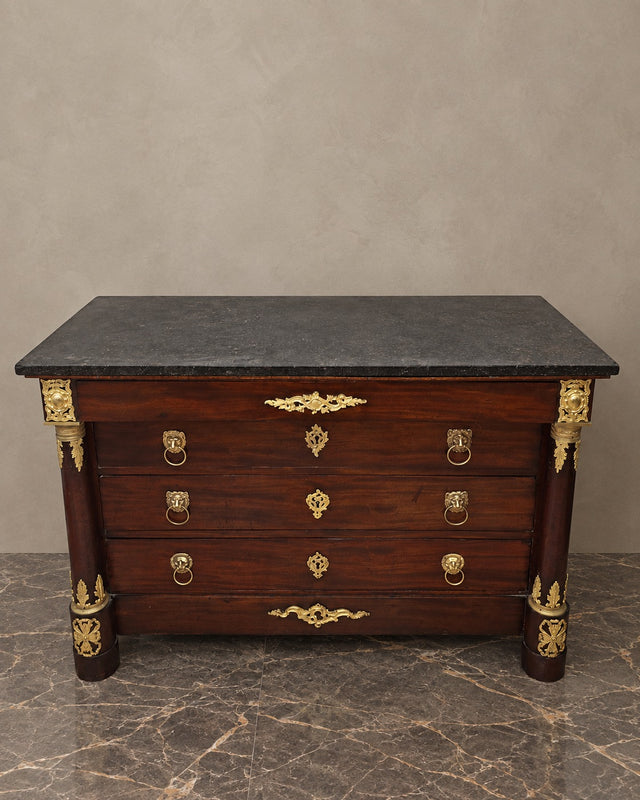 Empire-Style Mahogany Chest with Black Marble Top
