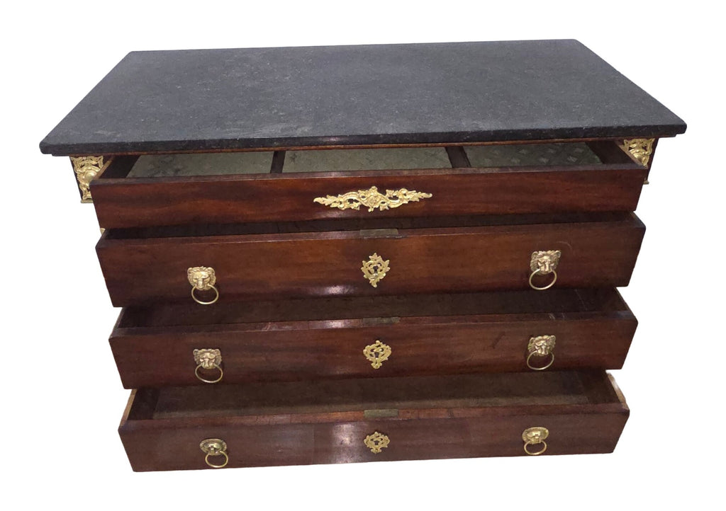 Empire-Style Mahogany Chest with Black Marble Top — original detail view 1