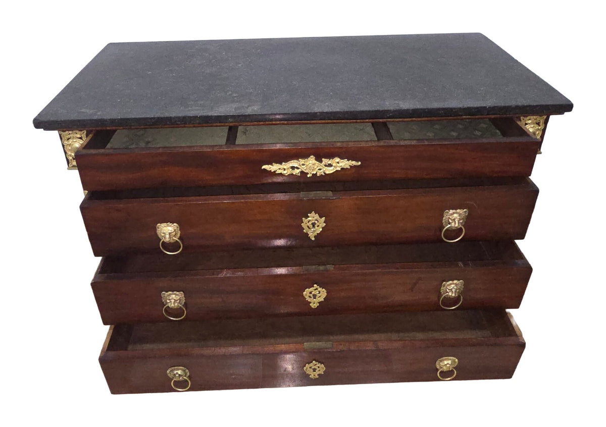 Empire-Style Mahogany Chest with Black Marble Top — original detail view 1