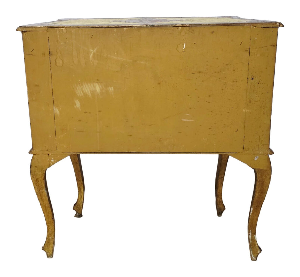 Florentine Painted Bombé Chest in Burgundy and Gold — original detail view 2