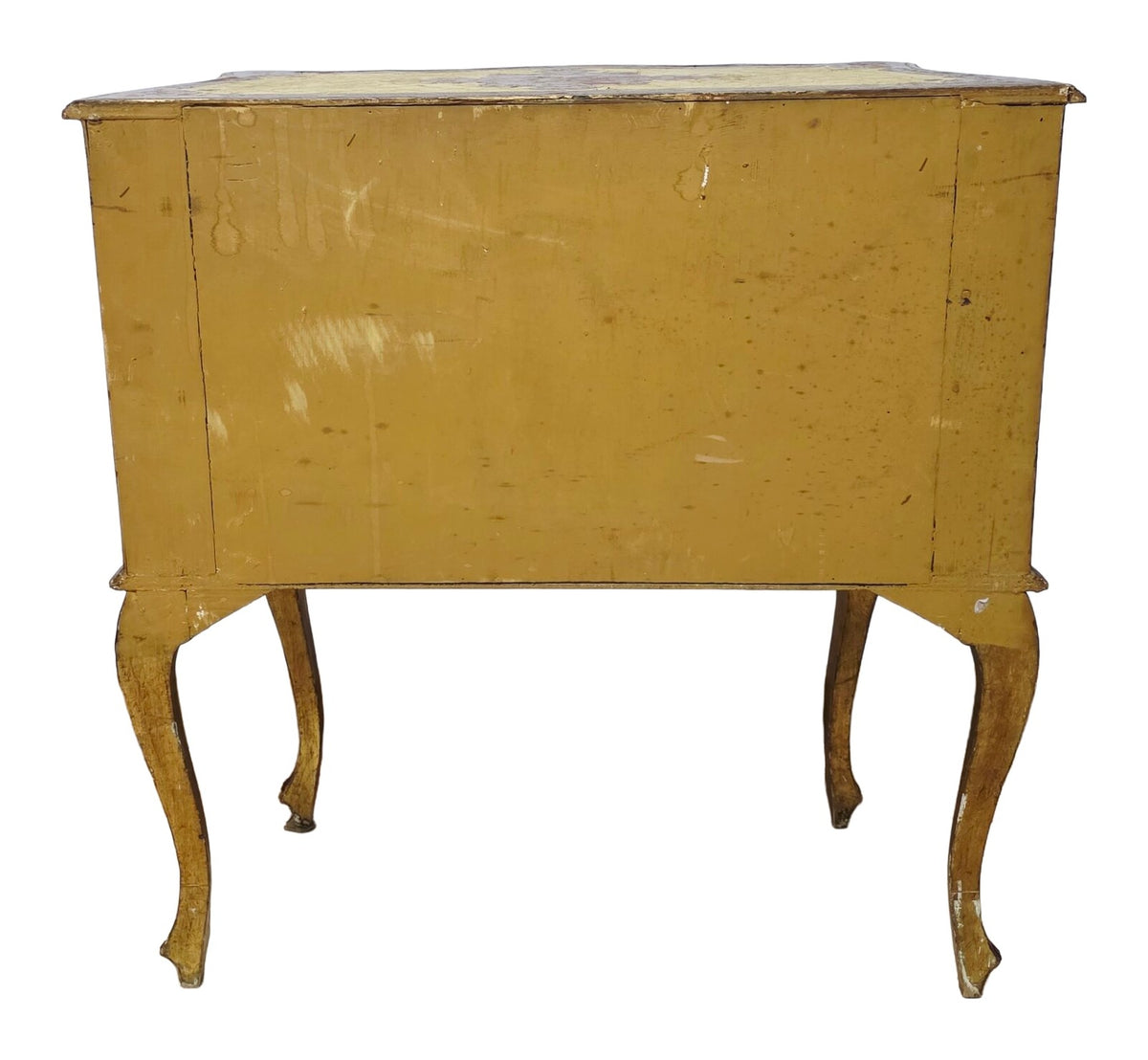 Florentine Painted Bombé Chest in Burgundy and Gold — original detail view 2