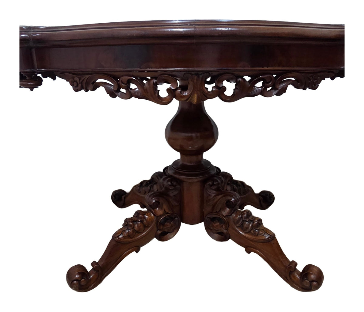 Isabelino-Style Carved Mahogany Marble-Top Table — original detail view 2