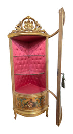 Giltwood Corner Display Cabinet with Courtship Panel — original detail view 1