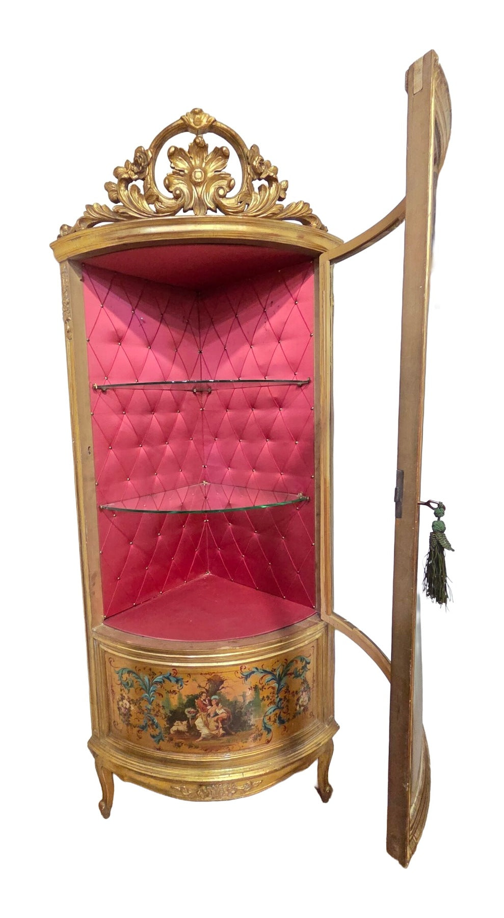 Giltwood Corner Display Cabinet with Courtship Panel — original detail view 1