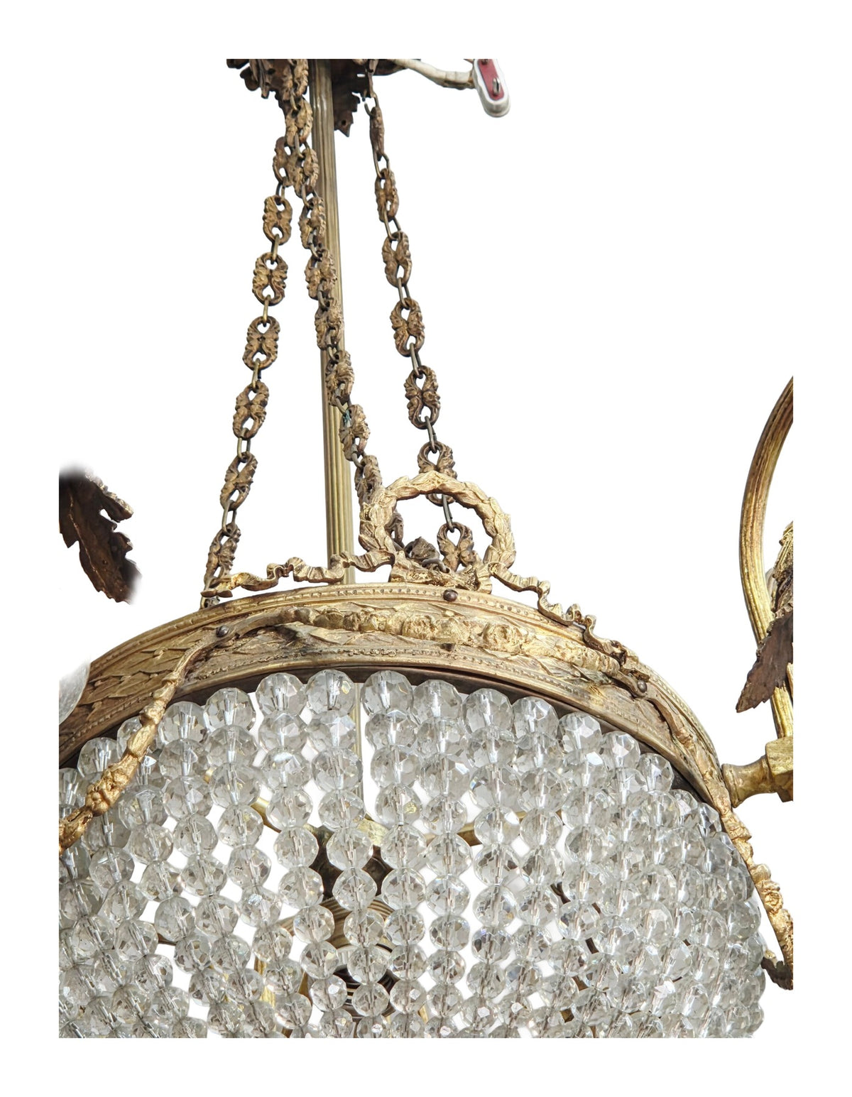 Empire-Style Six-Light Bronze and Crystal Chandelier — original detail view 1
