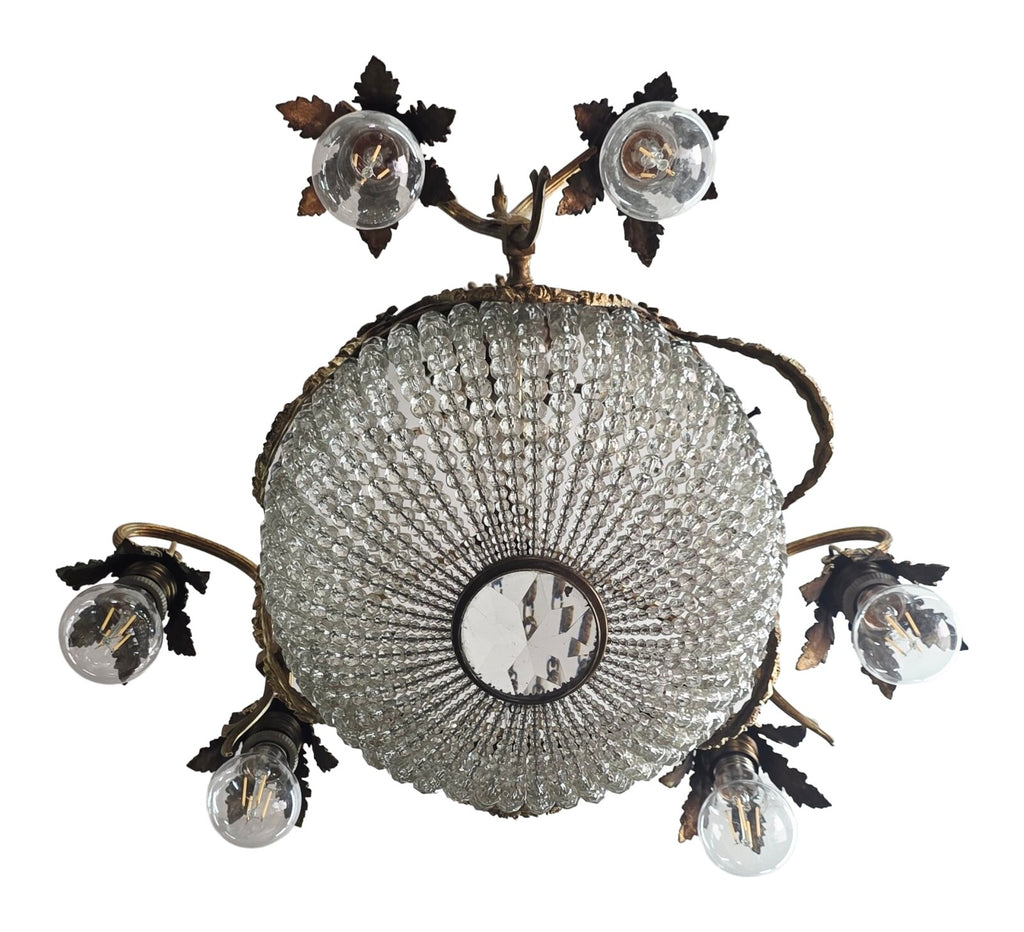 Empire-Style Six-Light Bronze and Crystal Chandelier — original detail view 2