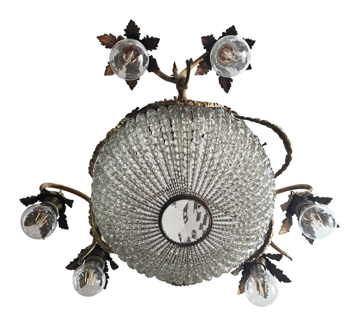 Empire-Style Six-Light Bronze and Crystal Chandelier — original detail view 2
