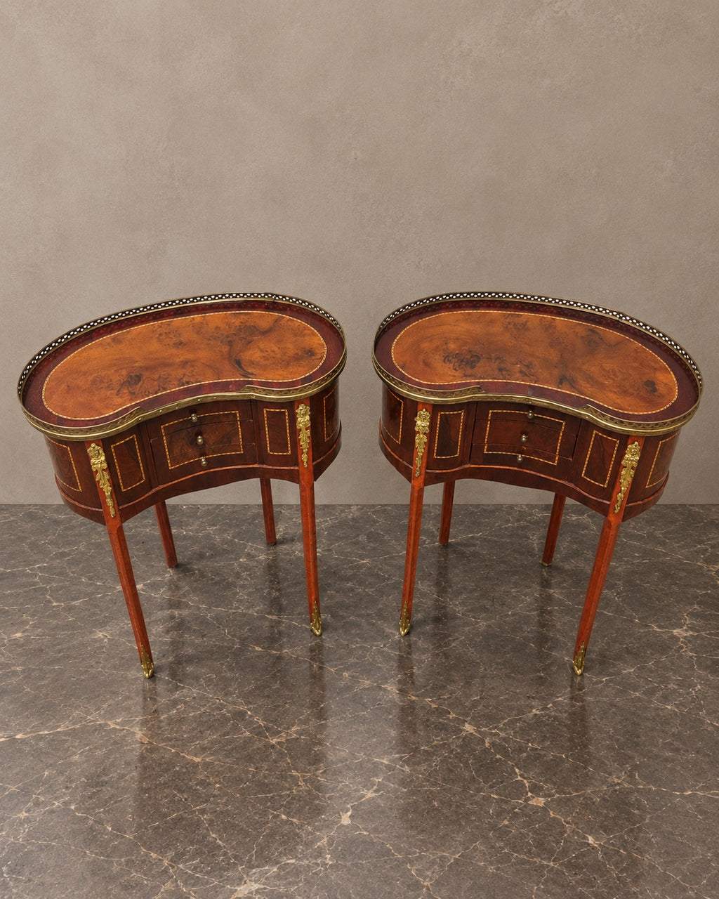 Pair of Kidney-Shaped Marquetry Side Tables — styled main view
