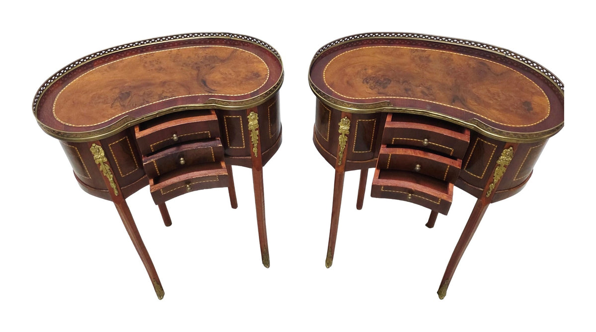 Pair of Kidney-Shaped Marquetry Side Tables — original detail view 1