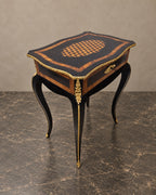Napoleon III-Style Geometric Marquetry Side Table — styled main view