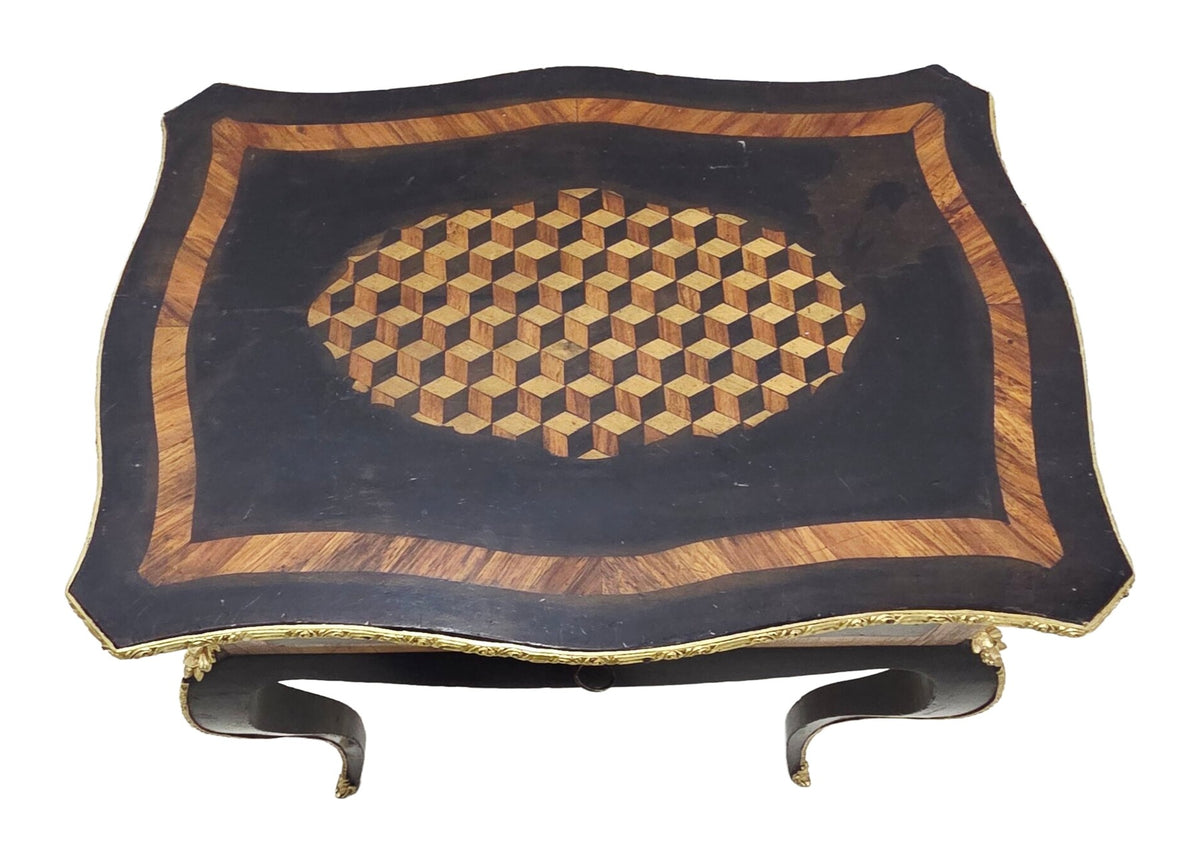 Napoleon III-Style Geometric Marquetry Side Table — original detail view 2