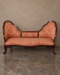 Mahogany Sofa with Salmon Damask Upholstery — styled main view