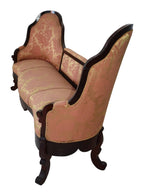 Mahogany Sofa with Salmon Damask Upholstery — original detail view 1