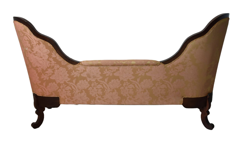 Mahogany Sofa with Salmon Damask Upholstery — original detail view 2