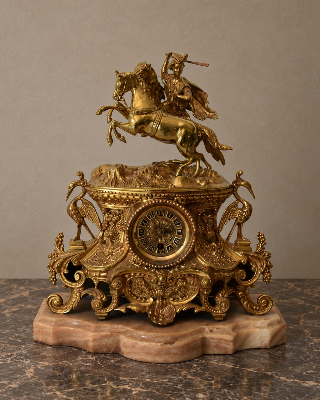 Equestrian Gilt-Bronze Mantel Clock — Decorative — styled main view