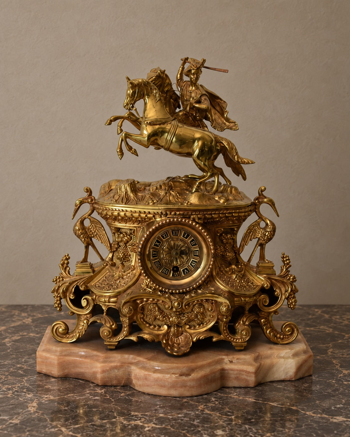 Equestrian Gilt-Bronze Mantel Clock — Decorative — styled main view