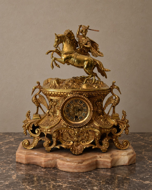 Equestrian Gilt-Bronze Mantel Clock — Decorative