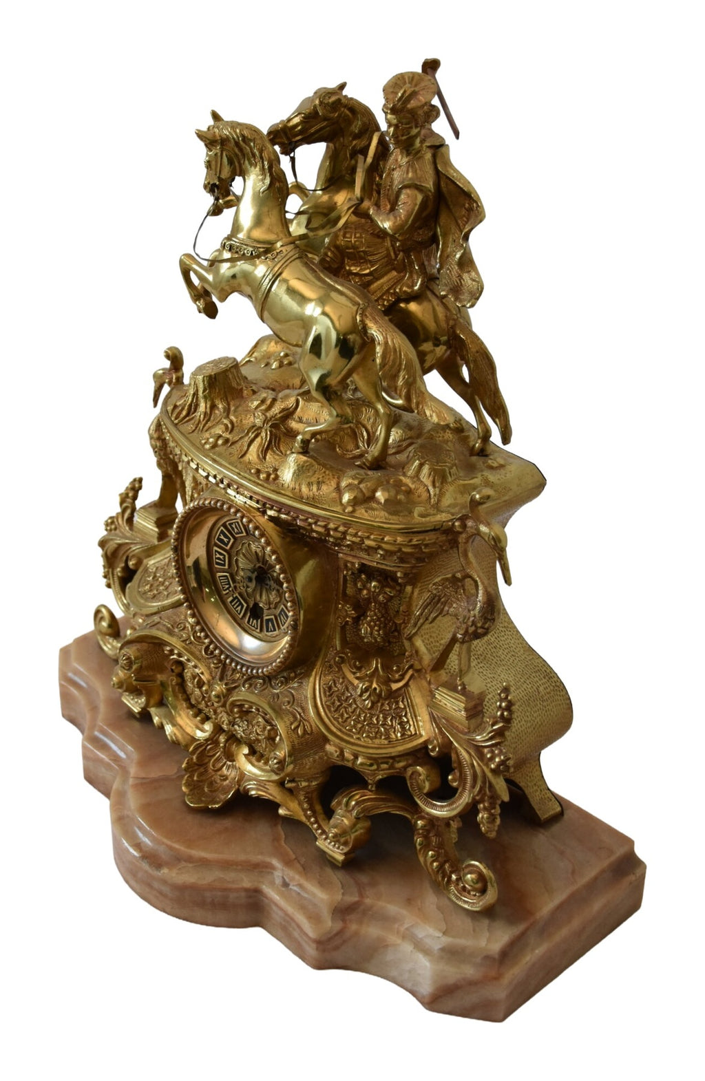 Equestrian Gilt-Bronze Mantel Clock — Decorative — original detail view 1