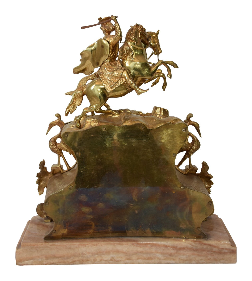 Equestrian Gilt-Bronze Mantel Clock — Decorative — original detail view 2