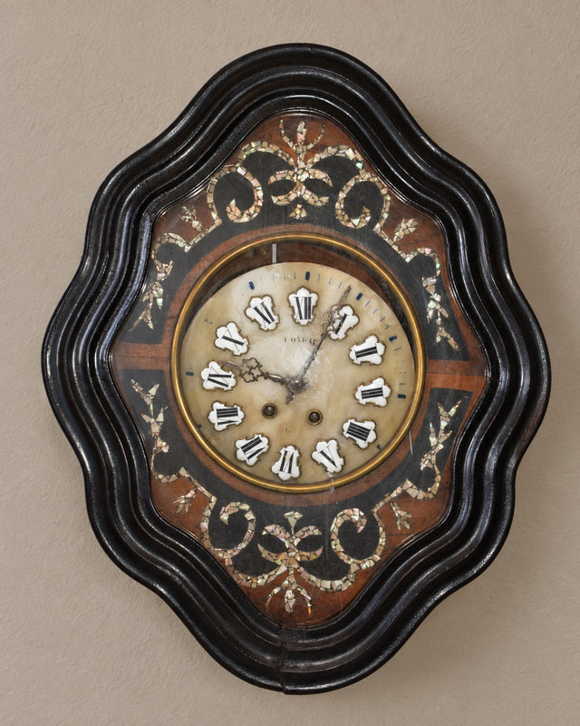Ebonized Marquetry Oeil-de-Boeuf Wall Clock — Decorative