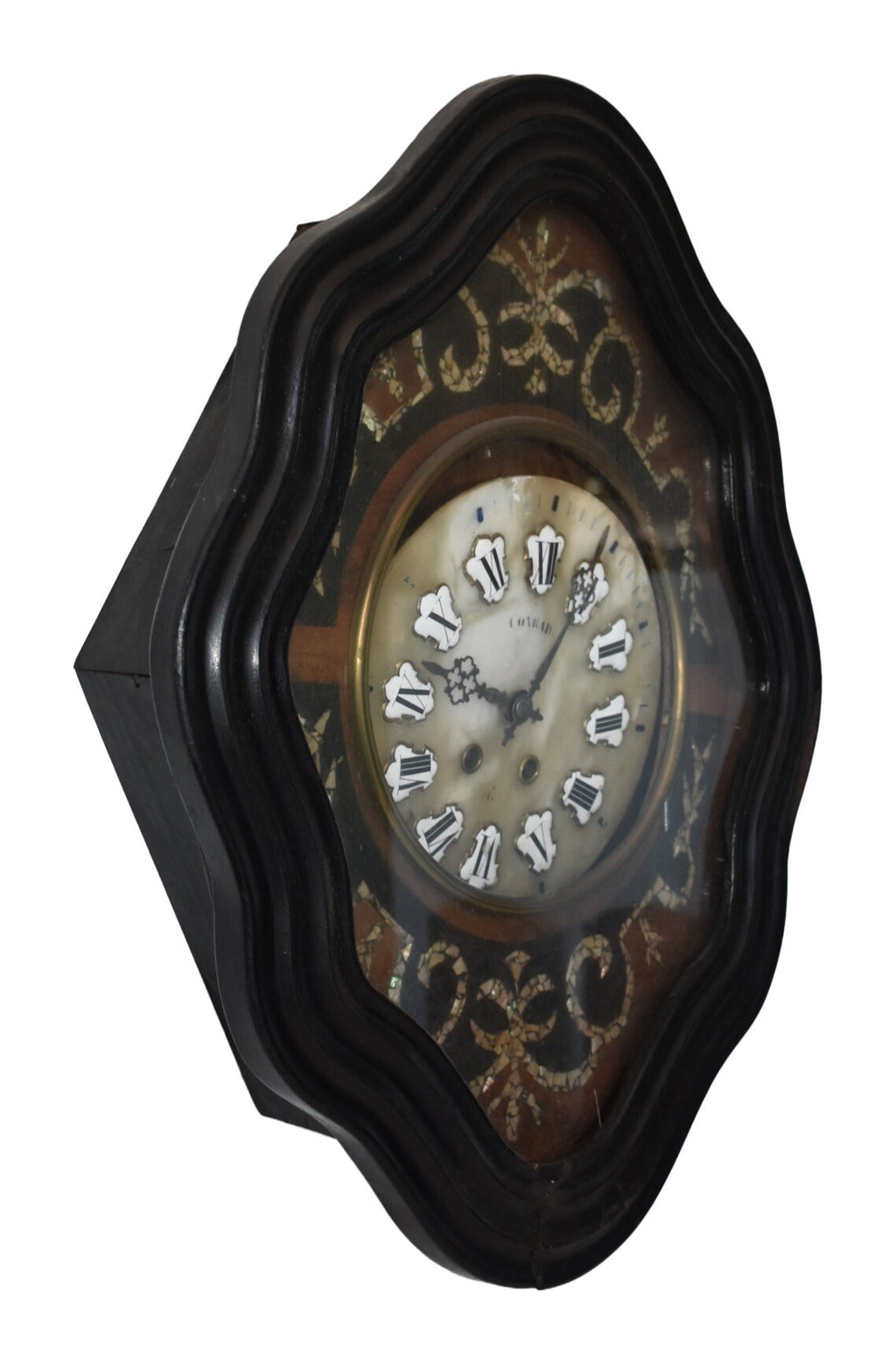 Ebonized Marquetry Oeil-de-Boeuf Wall Clock — Decorative — original detail view 1