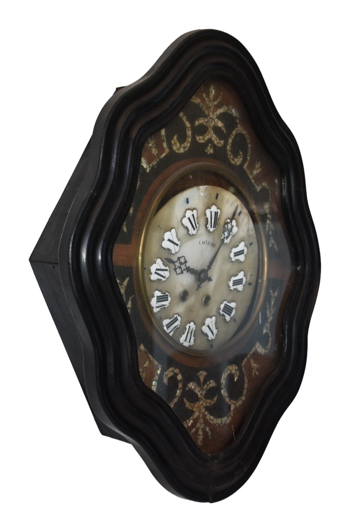 Ebonized Marquetry Oeil-de-Boeuf Wall Clock — Decorative — original detail view 1