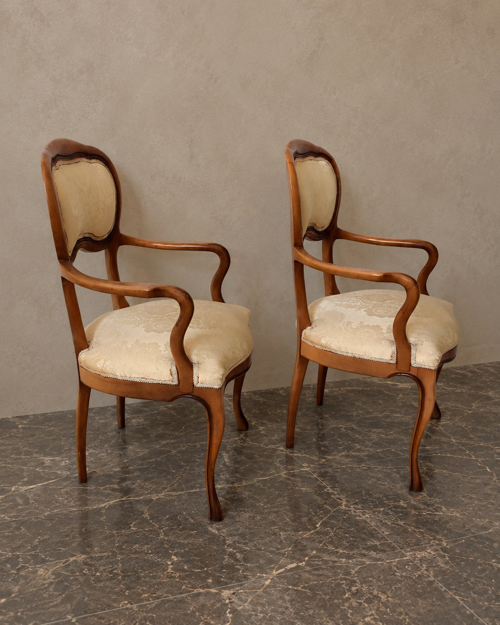Pair of Beechwood Armchairs with Floral Damask — styled main view