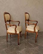 Pair of Beechwood Armchairs with Floral Damask — styled main view