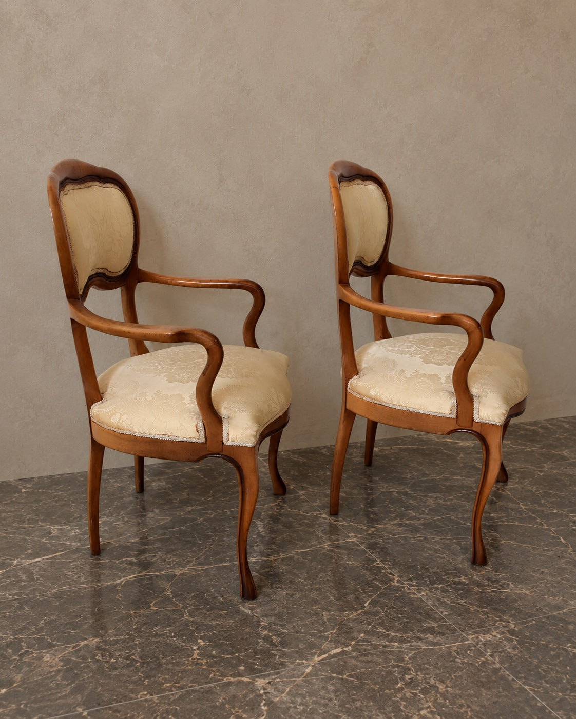 Pair of Beechwood Armchairs with Floral Damask — styled main view