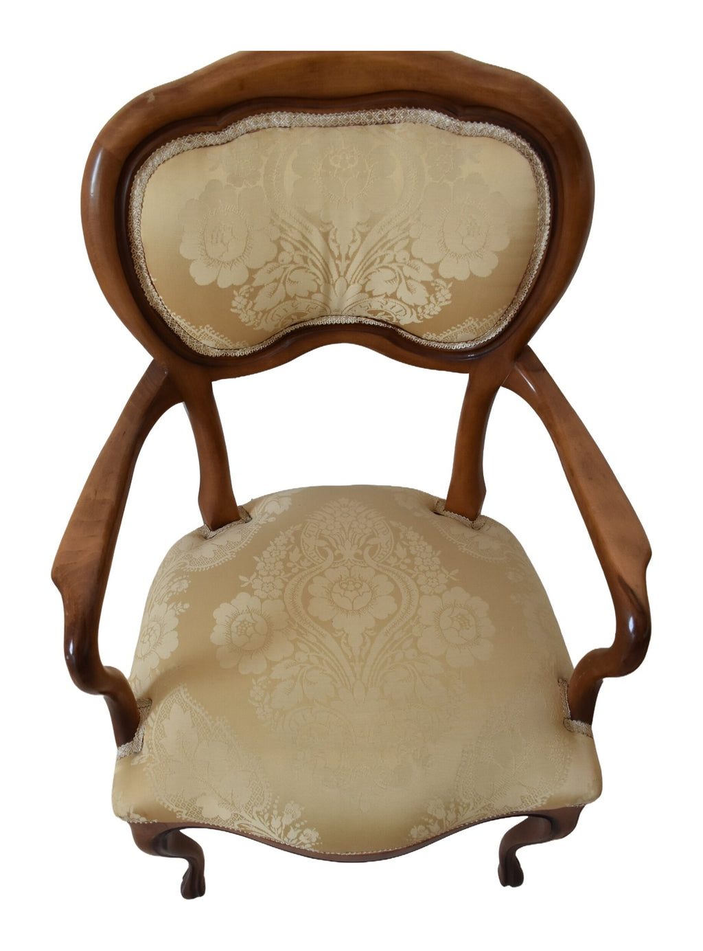 Pair of Beechwood Armchairs with Floral Damask — original detail view 1