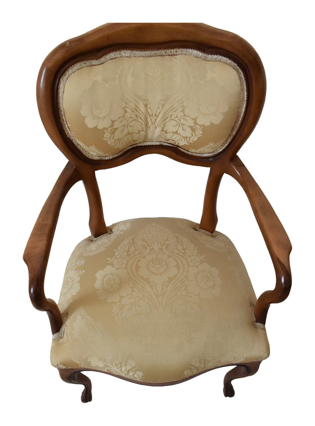 Pair of Beechwood Armchairs with Floral Damask — original detail view 1