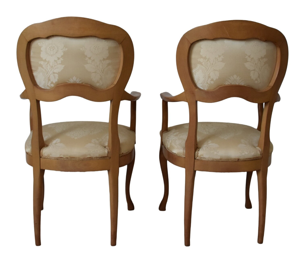Pair of Beechwood Armchairs with Floral Damask — original detail view 2