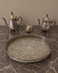 Silver-Plated Coffee and Tea Set on Oval Tray — styled main view