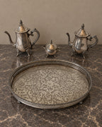 Silver-Plated Coffee and Tea Set on Oval Tray — styled main view