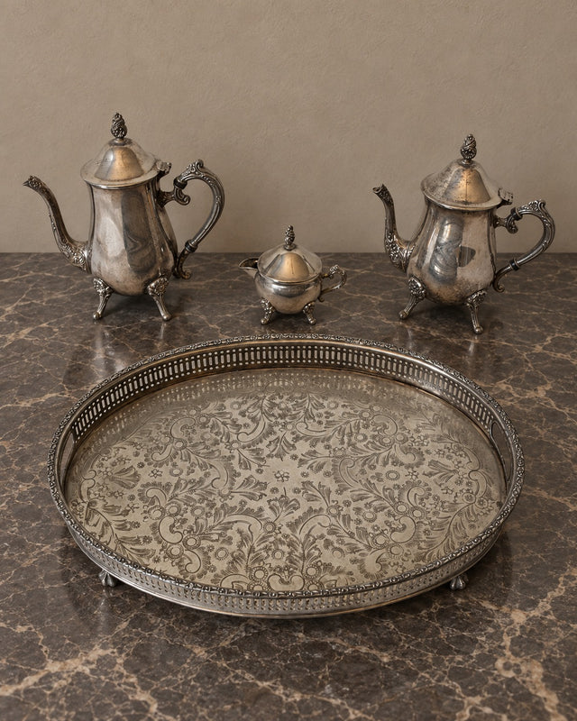 Silver-Plated Coffee and Tea Set on Oval Tray