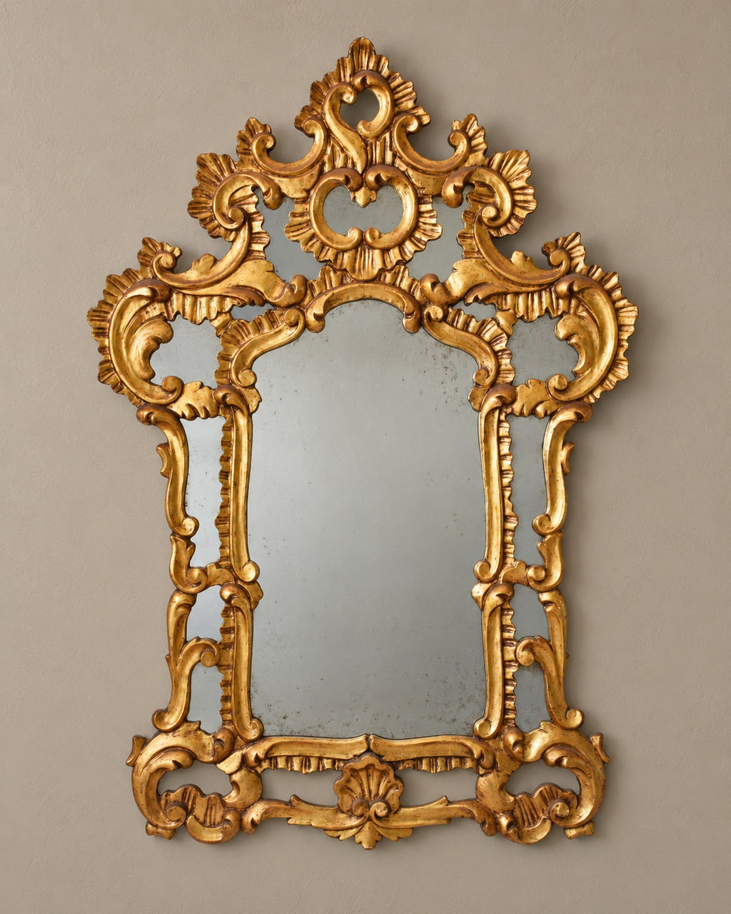 Large Baroque-Style Carved Giltwood Mirror — styled main view