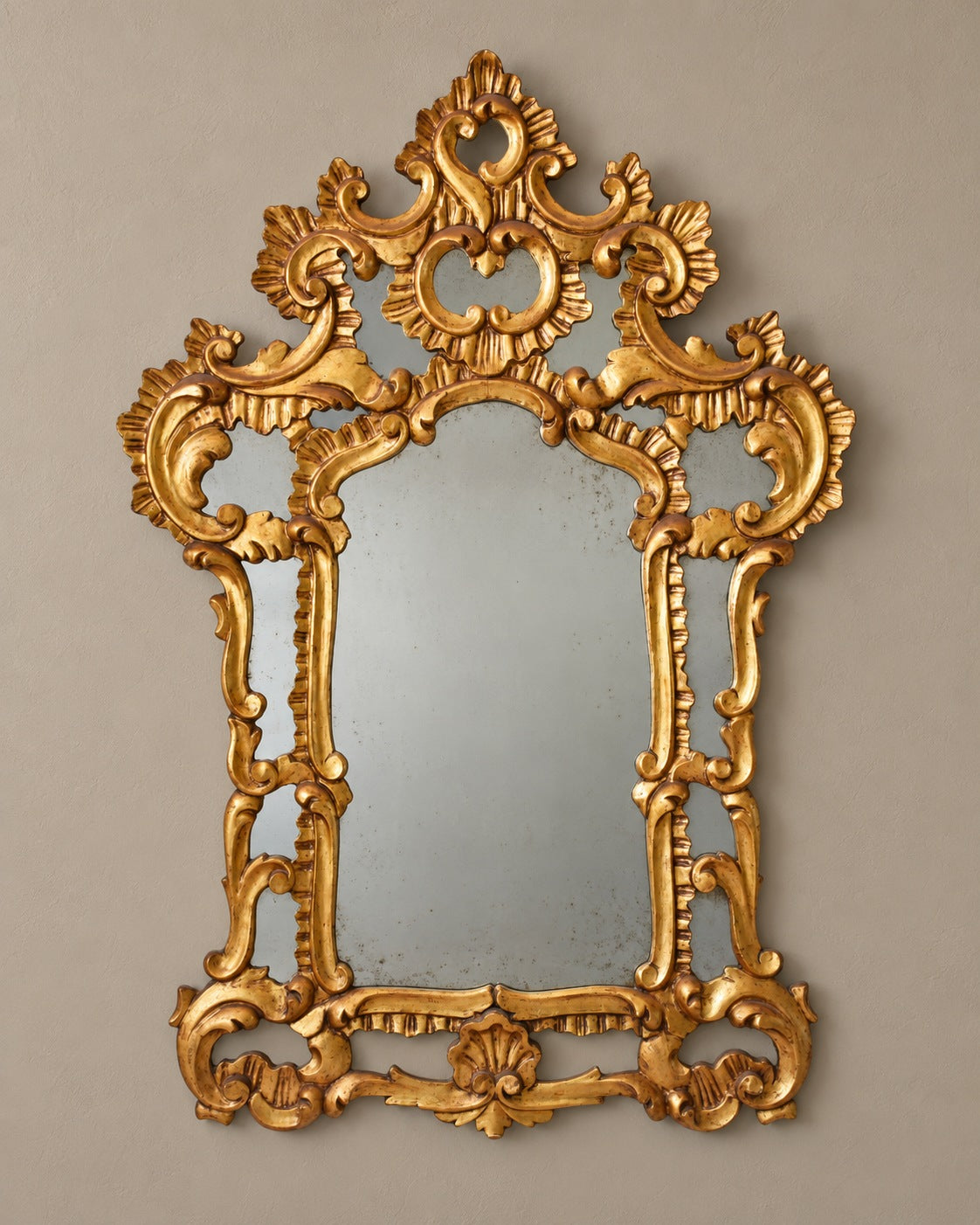 Large Baroque-Style Carved Giltwood Mirror — styled main view