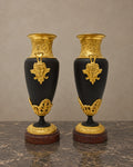 Pair of Patinated Empire-Style Vases with Bronze Mounts — styled main view